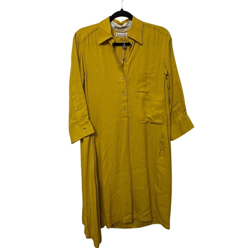 Le Sarte Pettegole collared popover shirt Dress in mustard yellow gold linen‎